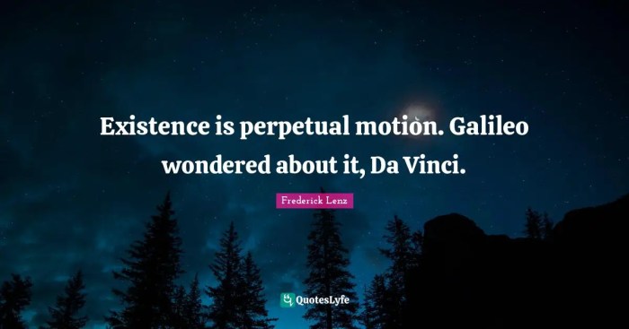 Existence is perpetual motion. Galileo wondered about it, Da Vinci ... The motion makes me last