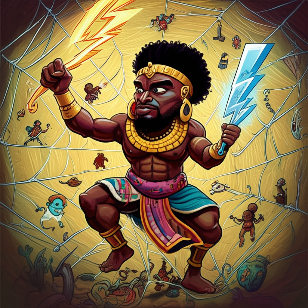 The Dance of Lightning and the Tangled Threads: Shango and the War of Anansi’s Web of Stories